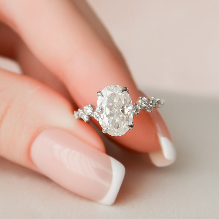 2.0CT Oval Shape Moissanite Cluster Band Diamond Engagement Ring