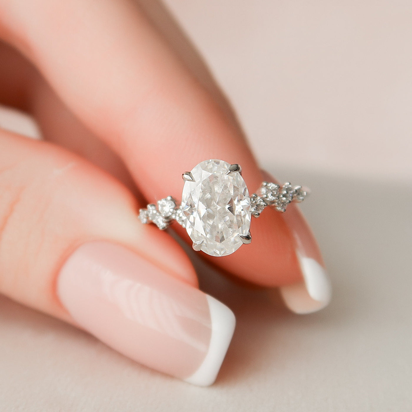 2.0CT Oval Shape Moissanite Cluster Band Diamond Engagement Ring