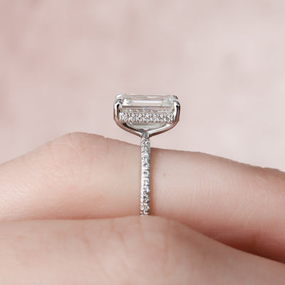 3.0CT Emerald Cut Moissanite Hidden Halo Engagement Ring