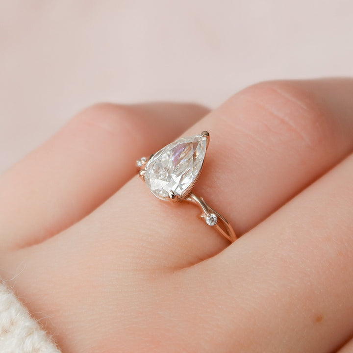 1.5 CT Pear Shaped Nature Inspired Twig Diamond Engagement Ring