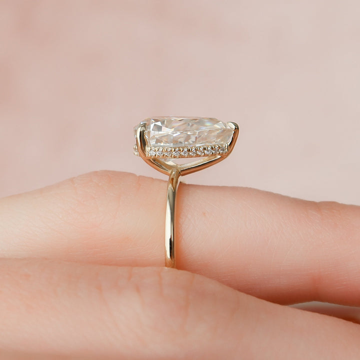 3 CT Pear Cut Hidden Halo Moissanite Engagement Ring