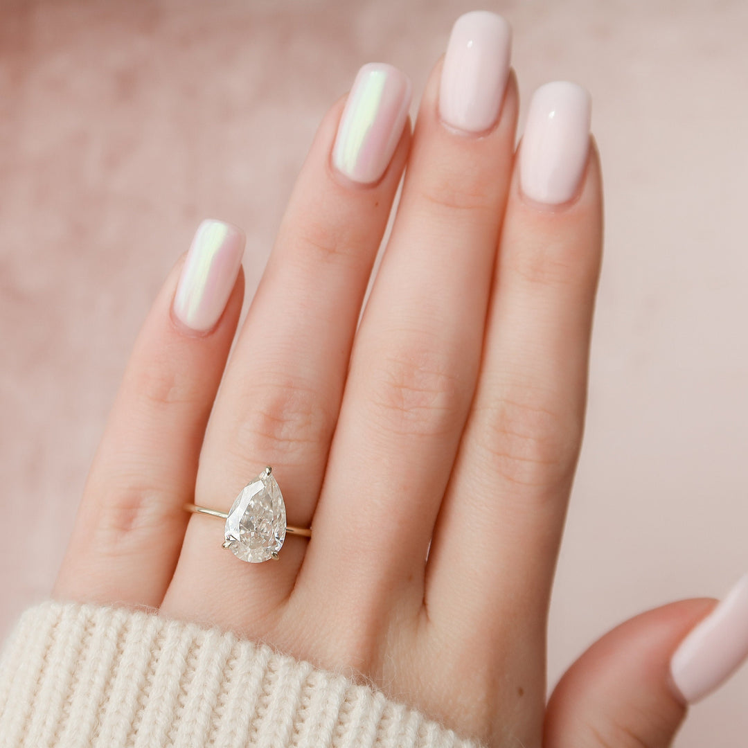 3 CT Pear Cut Hidden Halo Moissanite Engagement Ring
