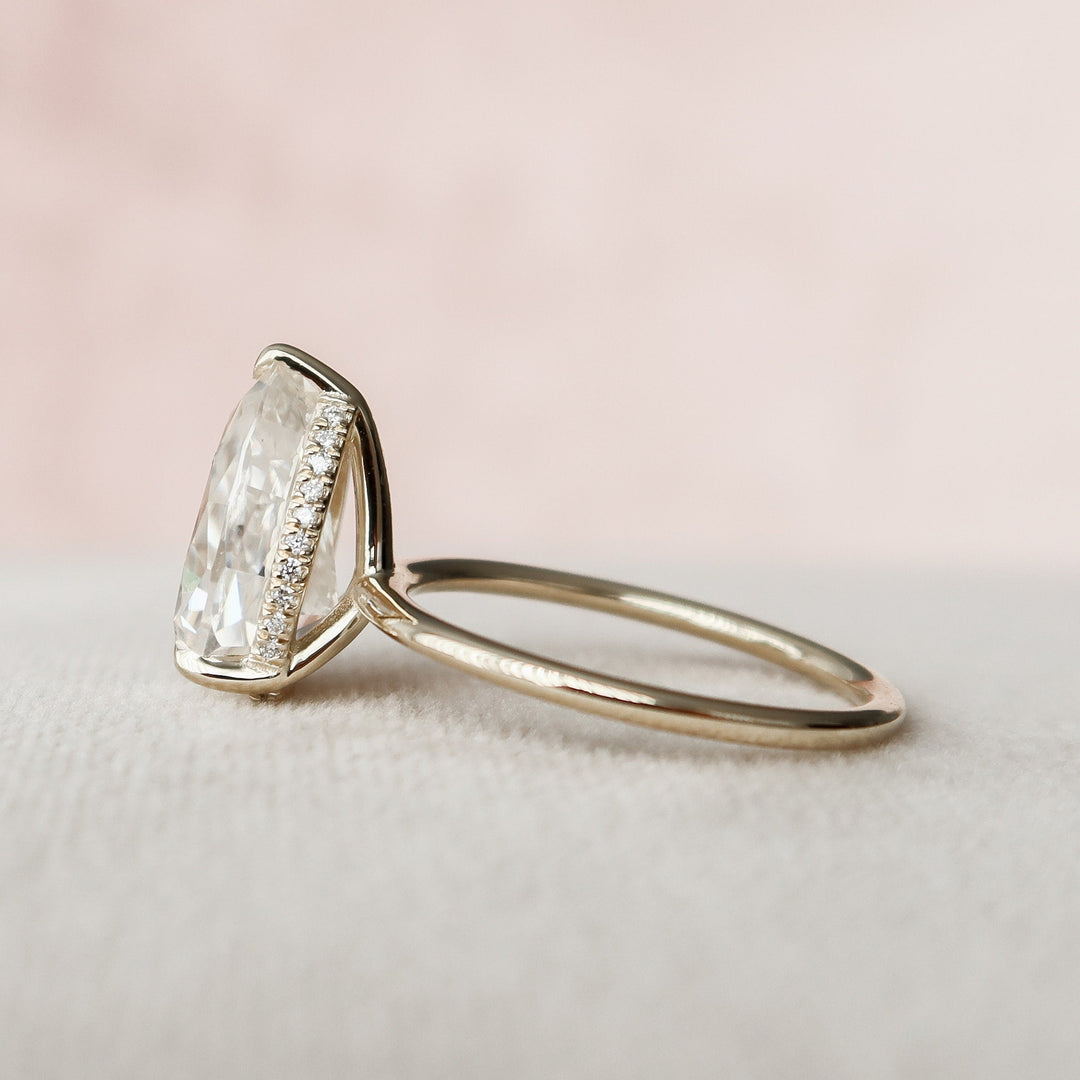 3.0CT Pear Cut Hidden Halo Moissanite Diamond Engagement Ring
