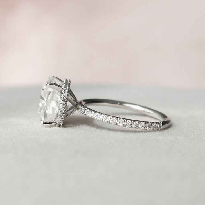 4.5 CT Hidden Halo Cushion Cut Moissanite Engagement Ring