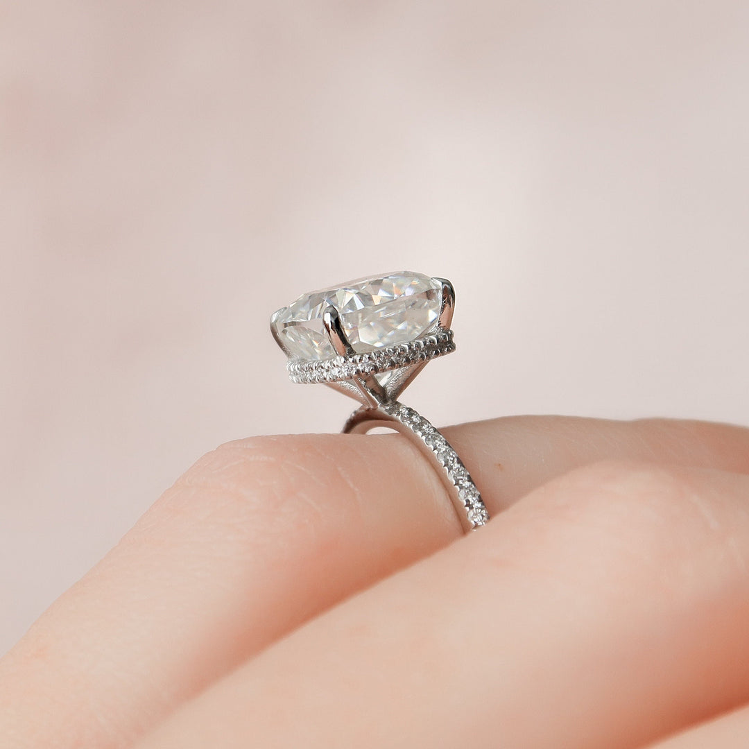4.5 CT Hidden Halo Cushion Cut Moissanite Engagement Ring