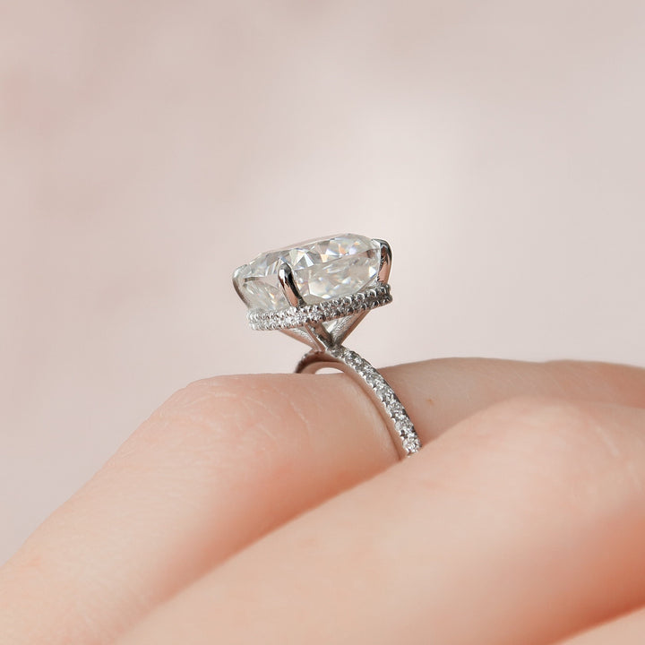 4.50CT Cushion Cut Hidden Halo Moissanite Diamond Pave Engagement Ring