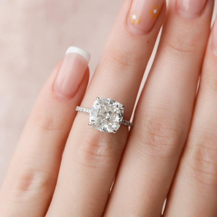 4.5 CT Hidden Halo Cushion Cut Moissanite Engagement Ring