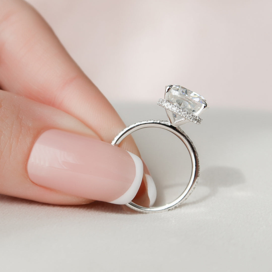 4.5 CT Hidden Halo Cushion Cut Moissanite Engagement Ring