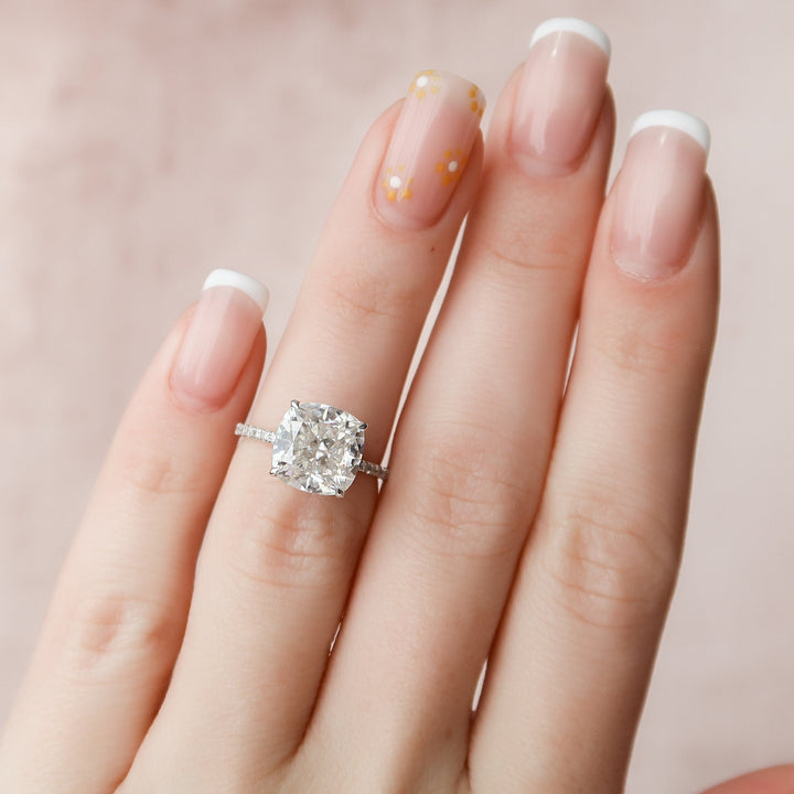 4.5 CT Hidden Halo Cushion Cut Moissanite Engagement Ring