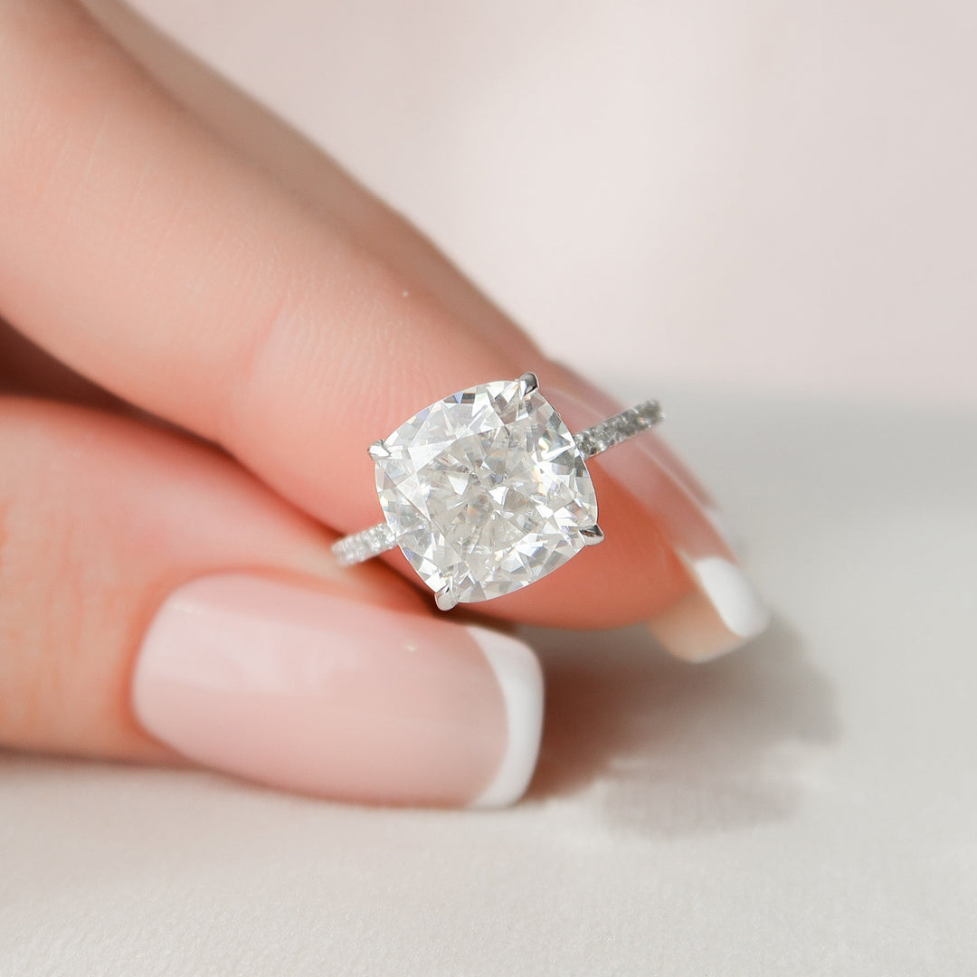 4.5 CT Hidden Halo Cushion Cut Moissanite Engagement Ring