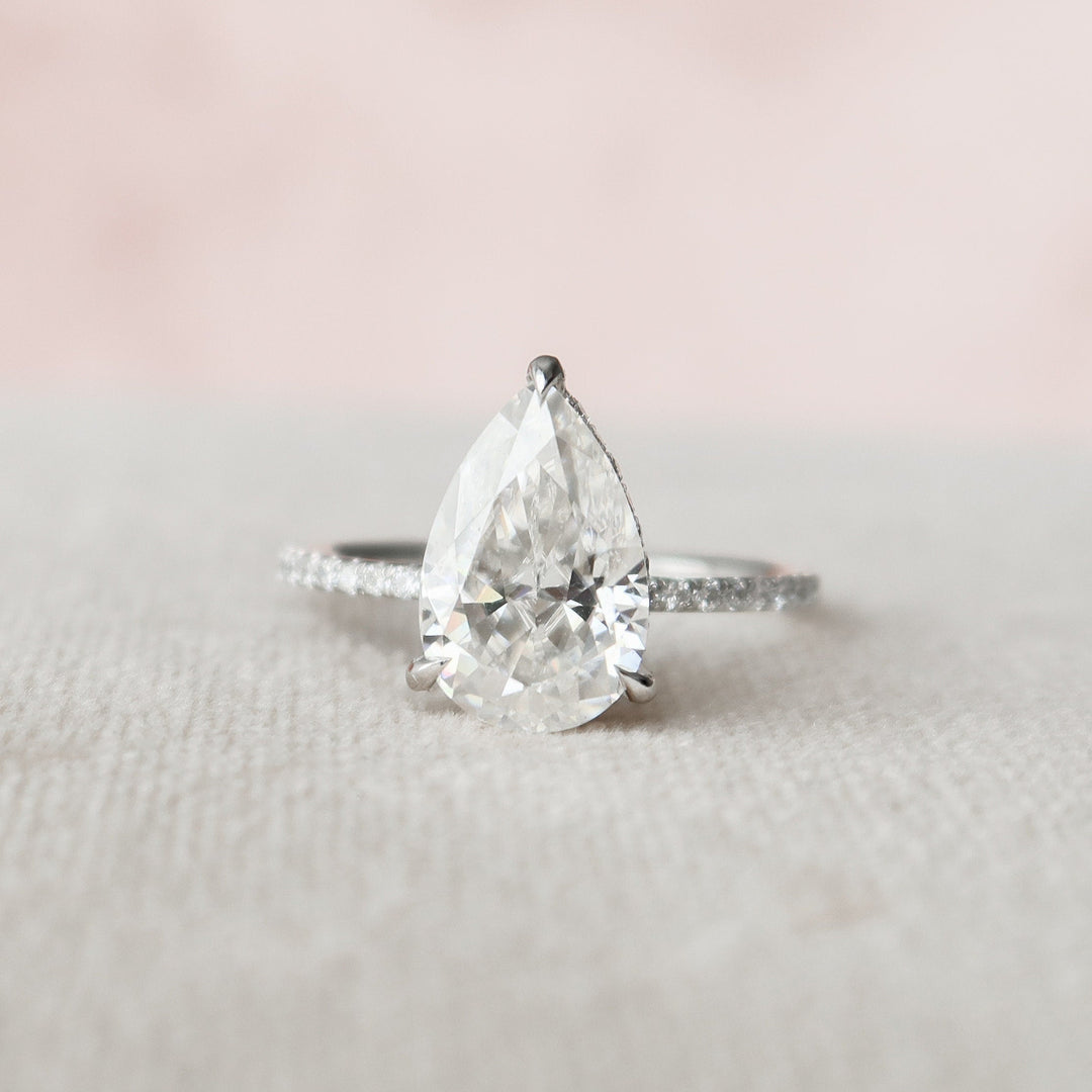 2.50CT Pear Cut Hidden Halo Moissanite Diamond Pave Engagement Ring