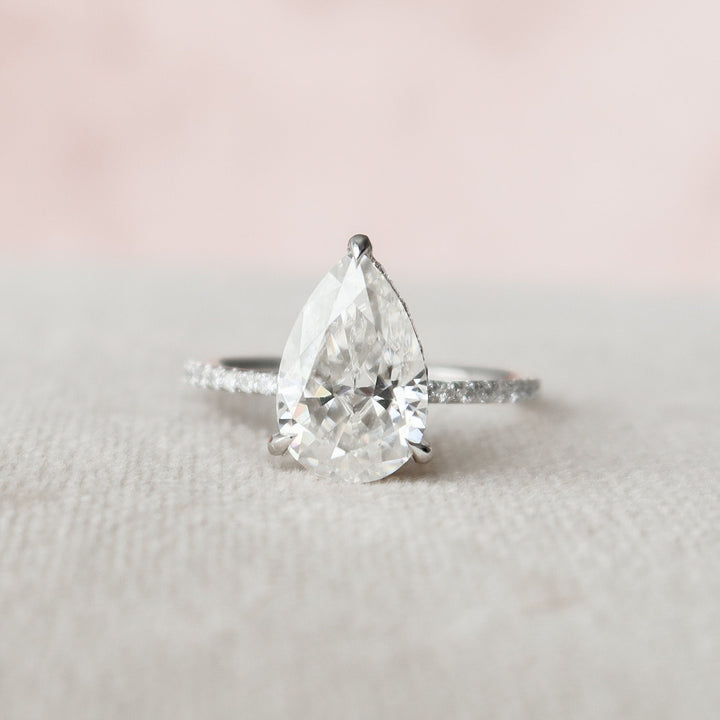 2.50CT Pear Cut Hidden Halo Moissanite Diamond Pave Engagement Ring
