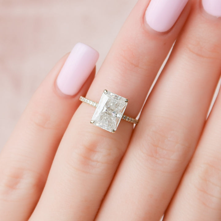 3.50CT Radiant Cut Hidden Halo Moissanite Engagement Ring