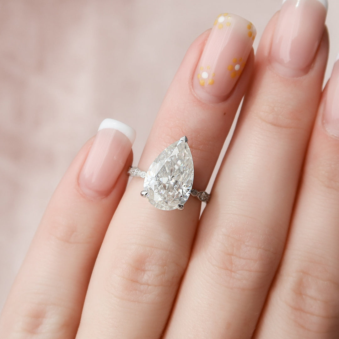 4.5 CT Pear Cut Moissanite Art Deco Engagement Ring
