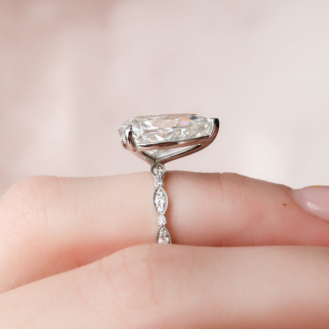 4.5 CT Pear Cut Moissanite Art Deco Engagement Ring