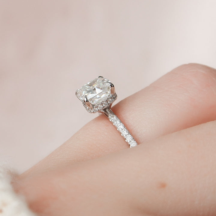 1.50CT Cushion Cut Hidden Halo Moissanite Engagement Ring