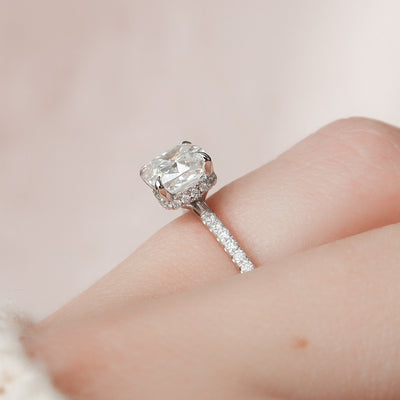 1.50CT Cushion Cut Hidden Halo Moissanite Engagement Ring