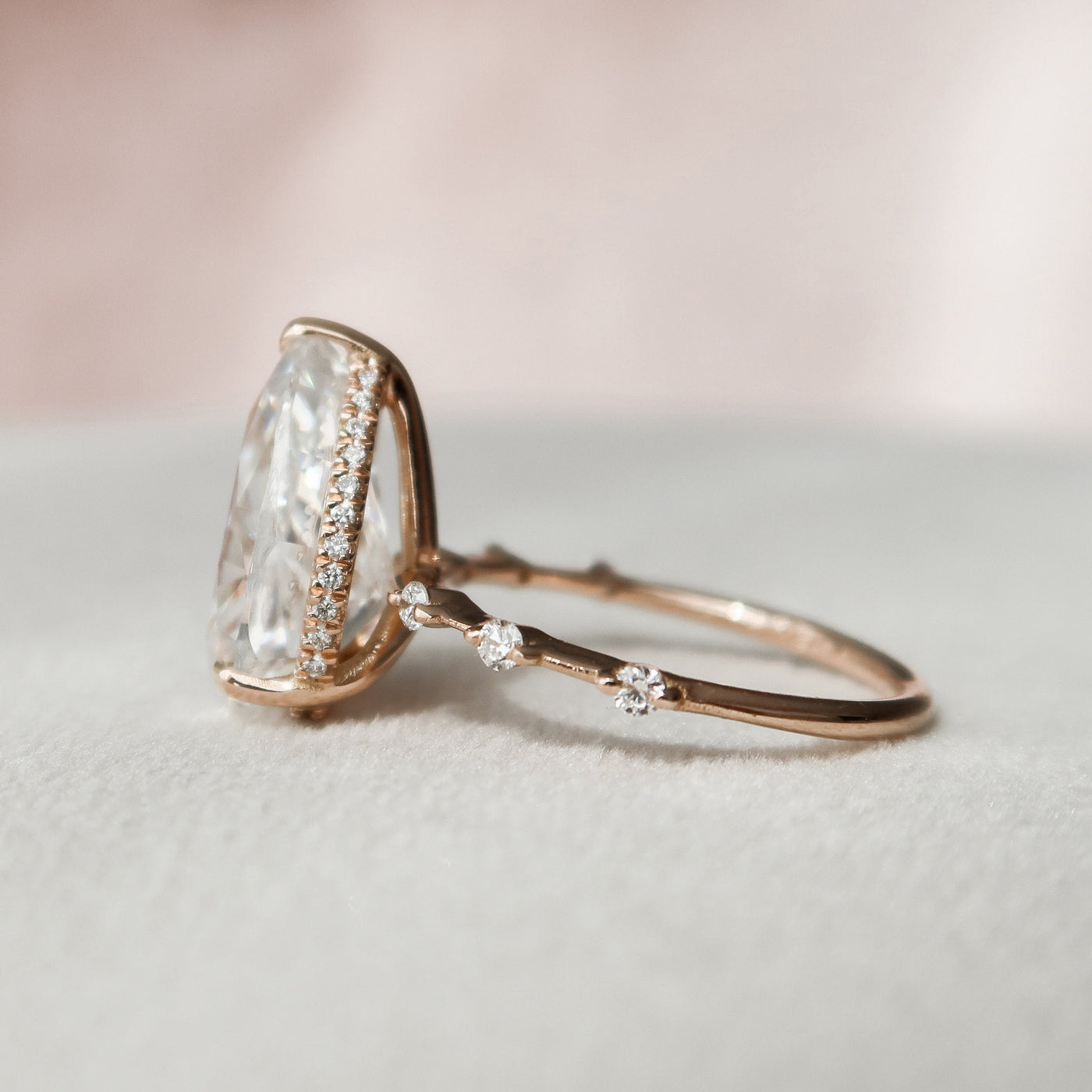 4.0CT Pear Cut Moissanite Hidden Halo Engagement Ring