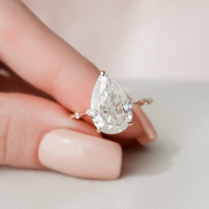 4.0CT Pear Cut Moissanite Hidden Halo Engagement Ring
