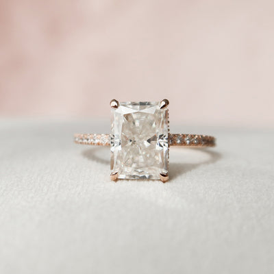 3.0CT Radiant Cut Hidden Halo Moissanite Engagement Ring