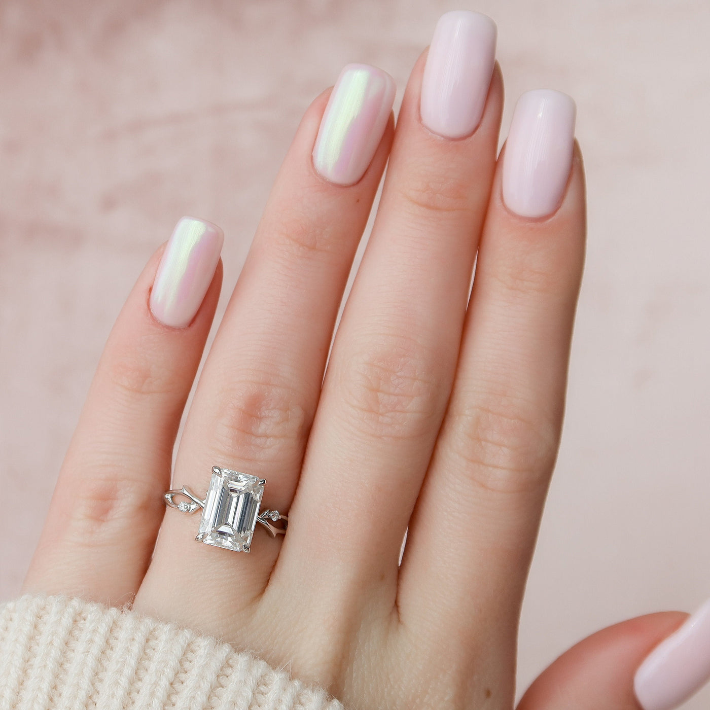 4 CT Emerald Cut Twig Moissanite Engagement Ring