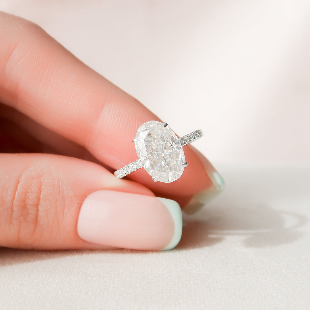 3.5 CT Oval cut  Hidden Halo Moissanite Engagement Ring