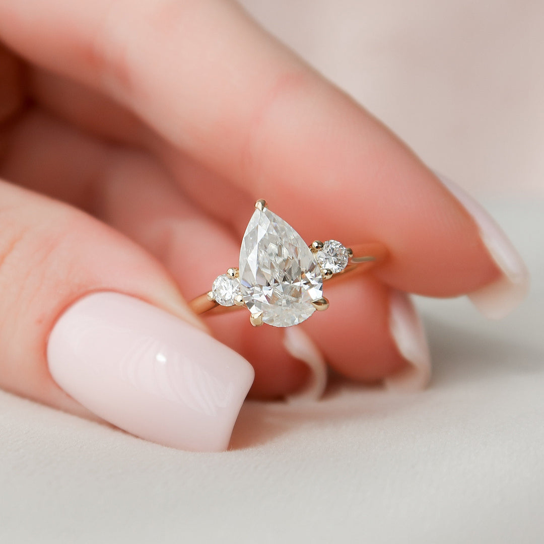 2.0CT Pear Cut Three Stone Moissanite Diamond Engagement Ring