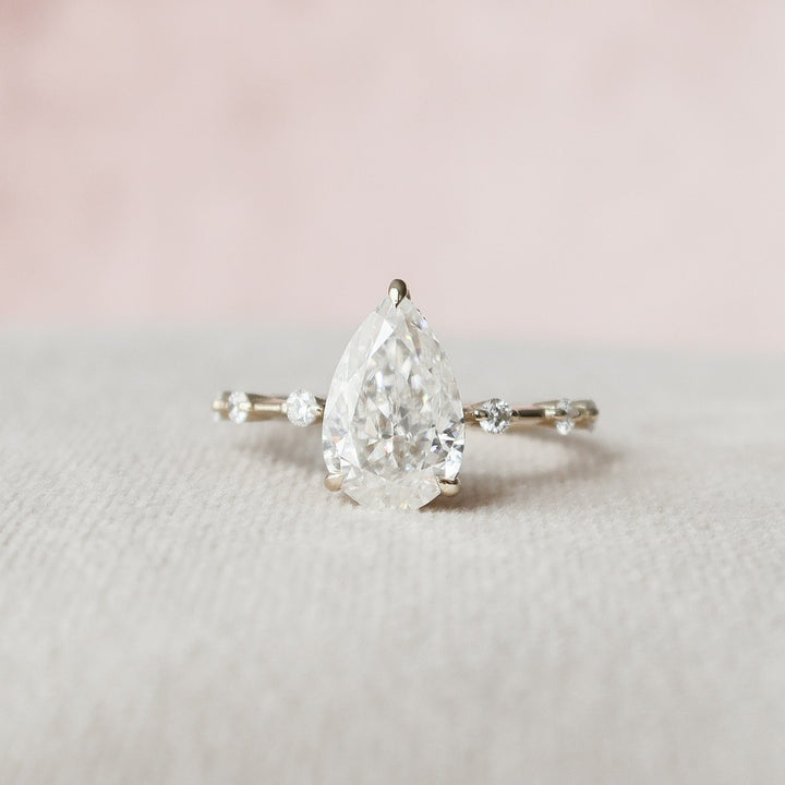 2.0CT Pear Cut Hidden Halo Moissanite Diamond Petite Pave Engagement Ring