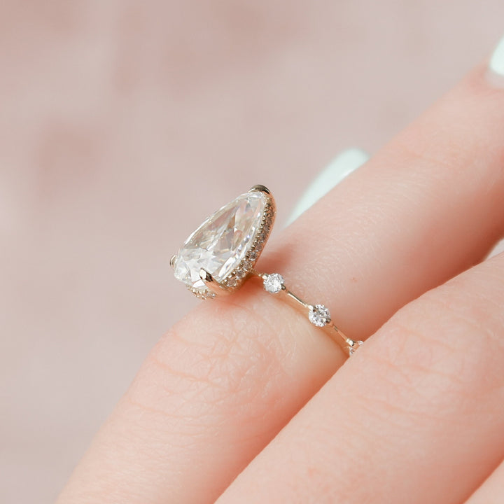 2 CT Pear cut Hidden Halo Moissanite Engagement Ring