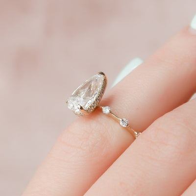 2.0CT Pear Cut Hidden Halo Moissanite Diamond Petite Pave Engagement Ring