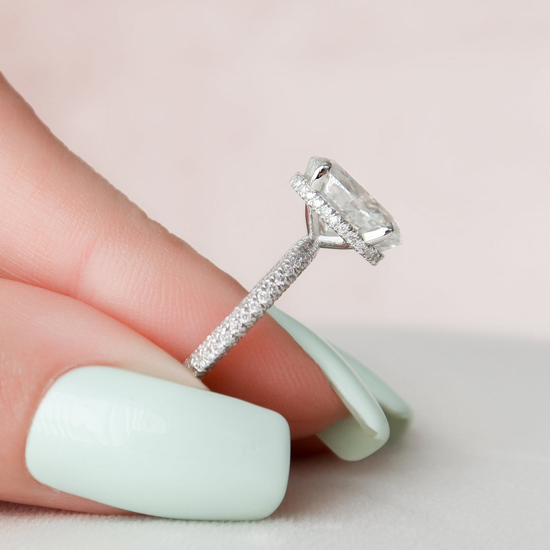 3 CT Oval cut Hidden Halo Moissanite Engagement Ring