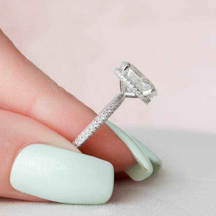 3 CT Oval cut Hidden Halo Moissanite Engagement Ring
