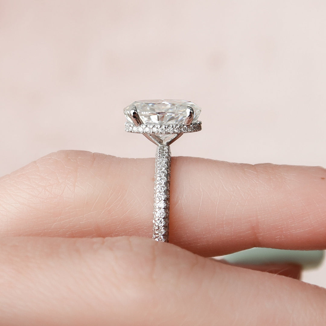 3 CT Oval cut Hidden Halo Moissanite Engagement Ring