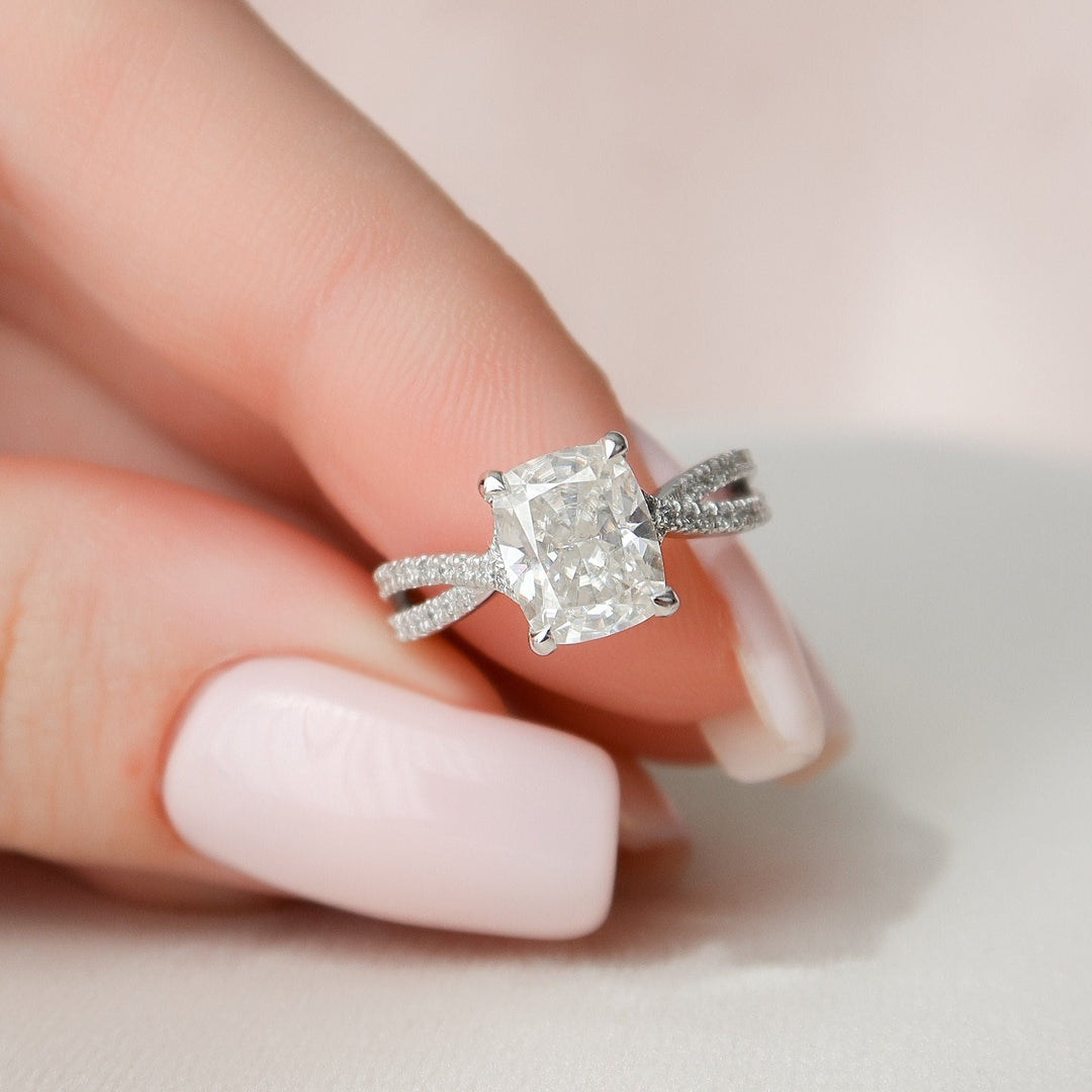 2 CT Cushion cut Split Shank Moissanite Wedding Ring