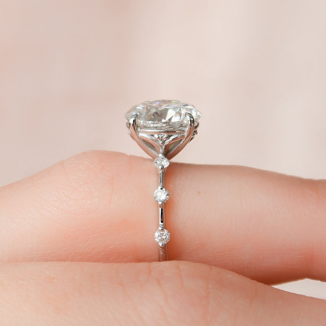 2.50CT Round Brilliant Cut Petite Pave Moissanite Diamond Engagement Ring