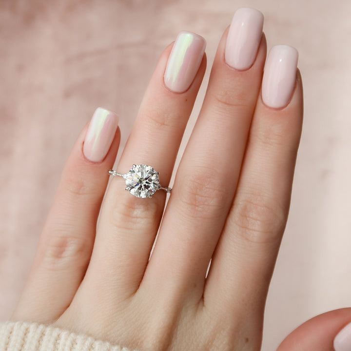 2.50CT Round Brilliant Cut Petite Pave Moissanite Diamond Engagement Ring