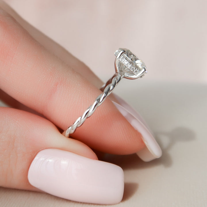 2.50CT Round Cut Braided Moissanite Diamond Hidden Halo Engagement Ring