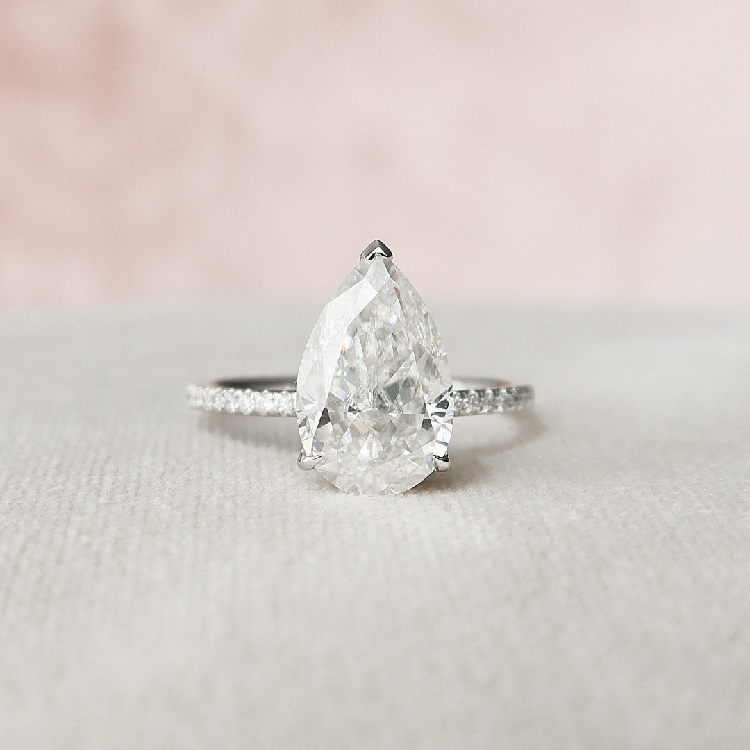 3 CT Pear Shaped Hidden Halo Moissanite  Engagement Ring