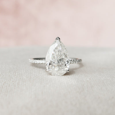 3 CT Pear Shaped Hidden Halo Moissanite  Engagement Ring