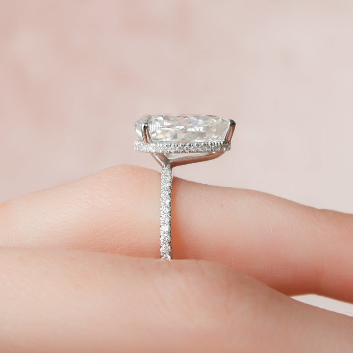 3 CT Pear Shaped Hidden Halo Moissanite  Engagement Ring