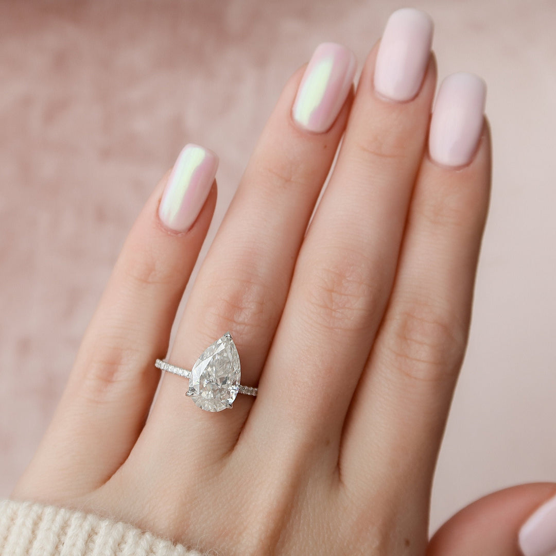 3 CT Pear Shaped Hidden Halo Moissanite  Engagement Ring