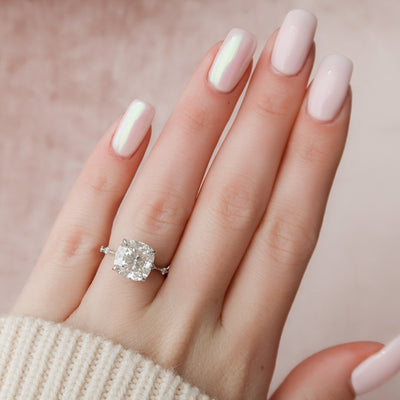 5.0CT Cushion Cut Petite Pave Moissanite Diamond Engagement Ring