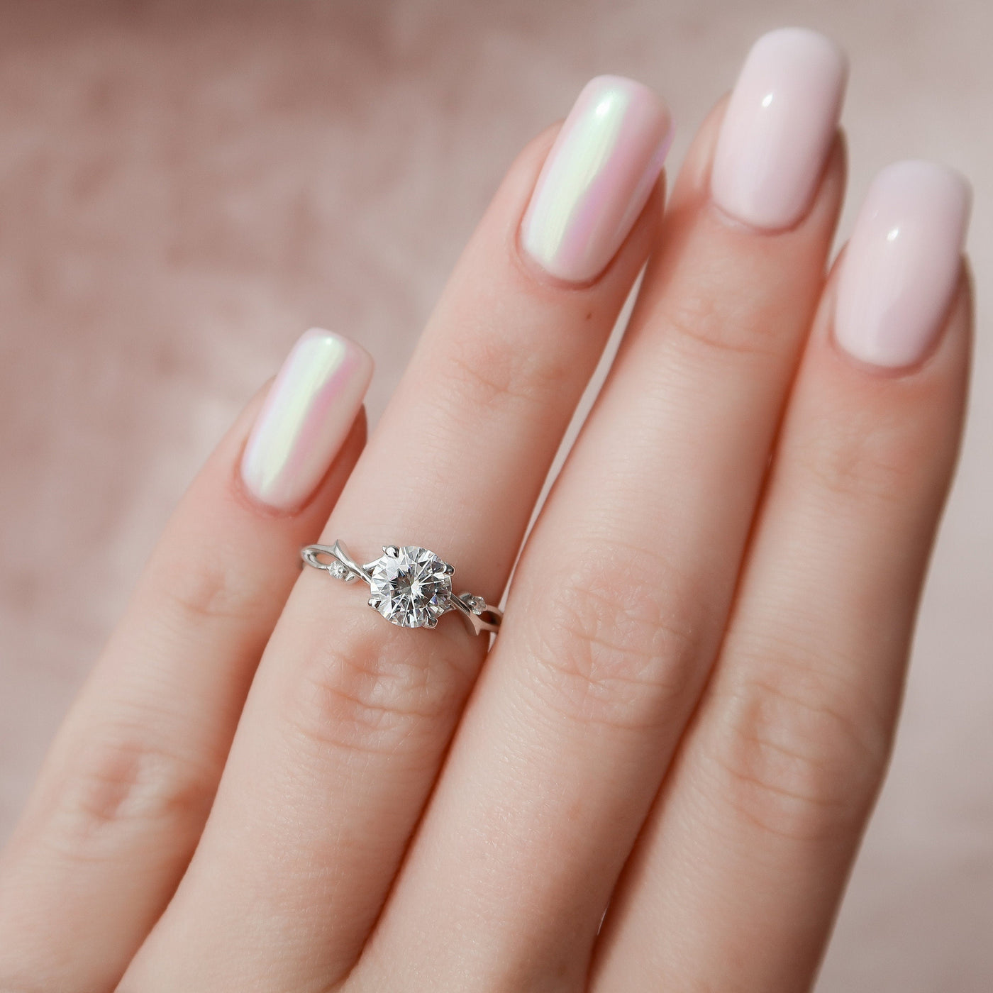 1.0CT Round Cut Branches Style Moissanite Engagement Ring