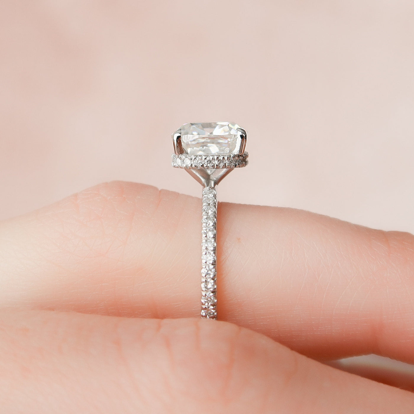 2.50CT Cushion Cut Hidden Halo Moissanite Engagement Ring