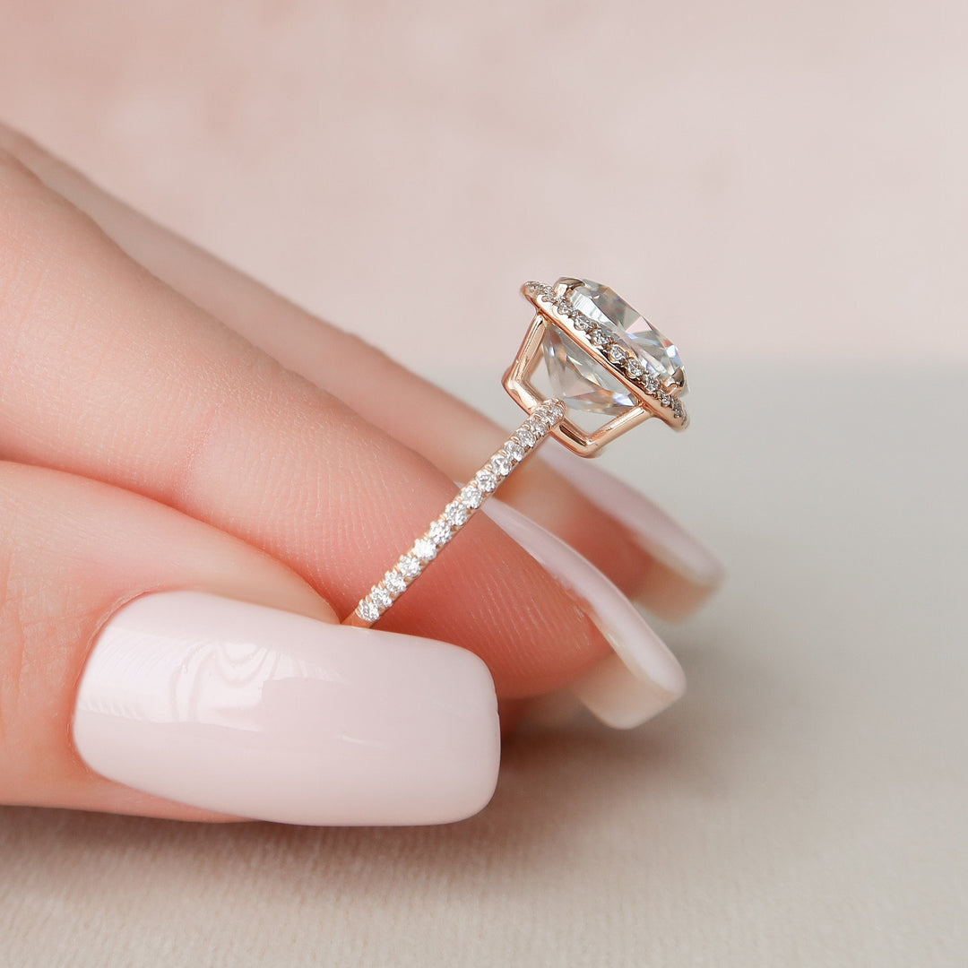 5.0CT Cushion Cut Halo Moissanite Engagement Ring