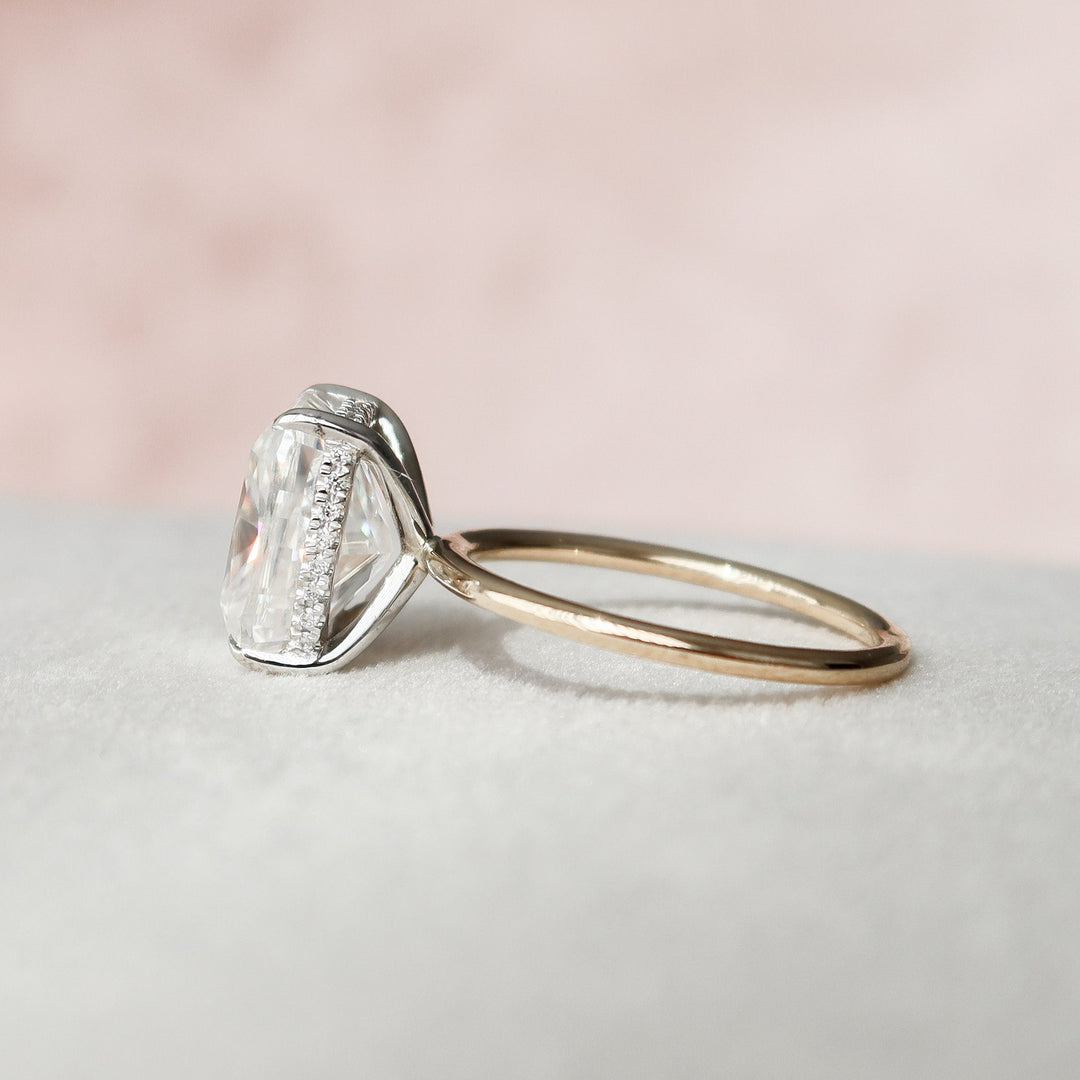 4.0CT Elongated Cushion Cut Moissanite Hidden Halo Engagement Ring