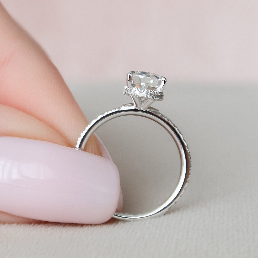 1.5 CT Oval cut Hidden Halo Moissanite Engagement Ring