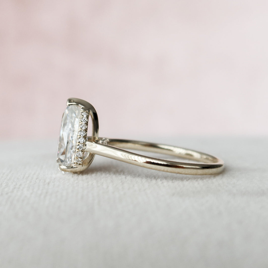 2.0CT Pear Cut Hidden Halo Moissanite Engagement Ring