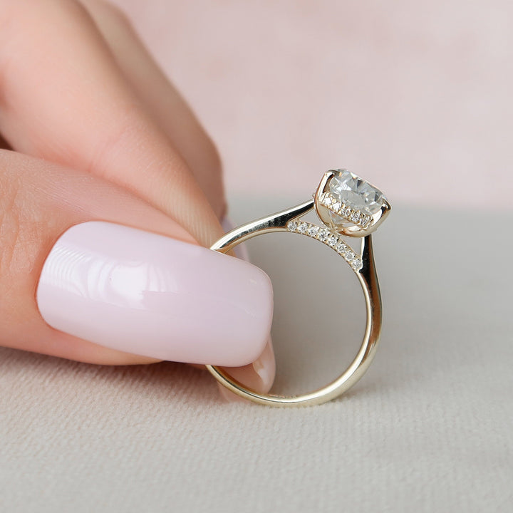 2.0CT Pear Cut Hidden Halo Moissanite Engagement Ring