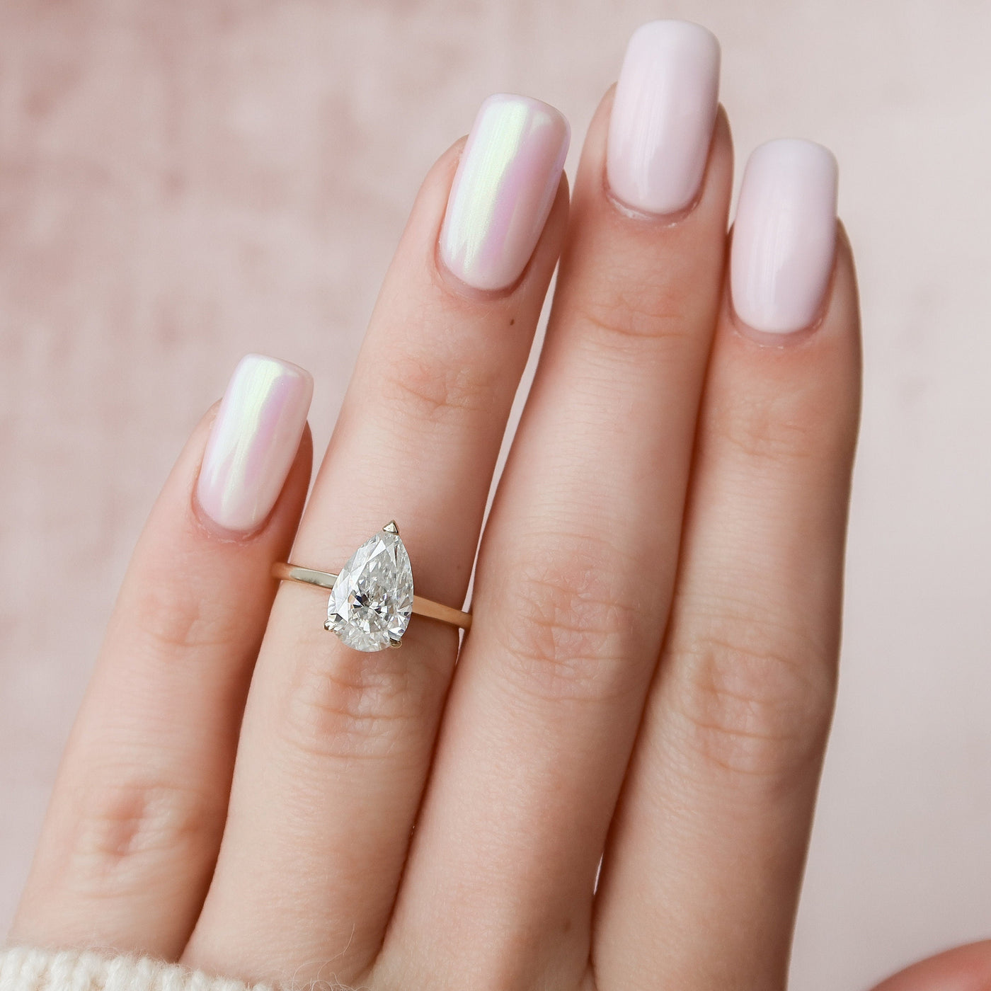 2.0CT Pear Cut Hidden Halo Moissanite Engagement Ring